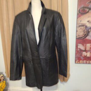 Denim & Co Regular Buttery Lamb Leather Blazer Jacket Black Size M NWT I Button